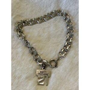 WELLS Sterling Silver Vintage HAPPY BIRTHDAY 21 Charm Bracelet